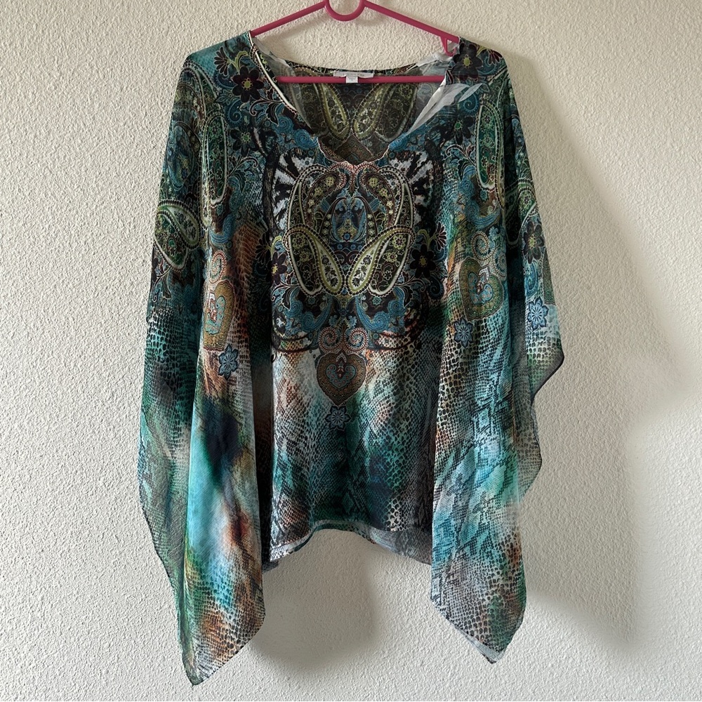 Harlow Zee Sheer Coverup Blouse Snake Print Boxy Relaxed Women’s Small Vacation